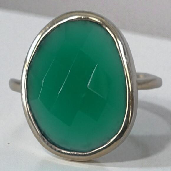 Vintage 925 Gold Plated Jadeite Ring Large Faceted Green Oval Stone sz 8.5 - Picture 1 of 9